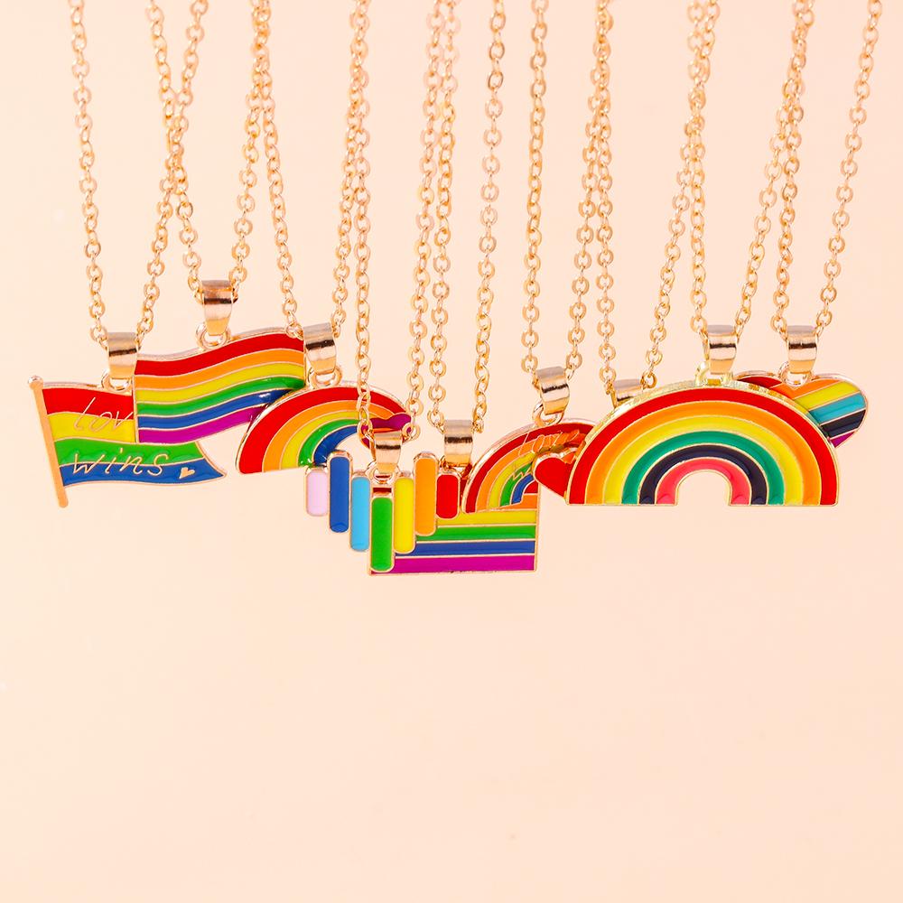 Cute Enamel Rainbow Flag Pendant Necklace for Women Girls Necklaces Chain Party Holiday Jewelry Gifts
