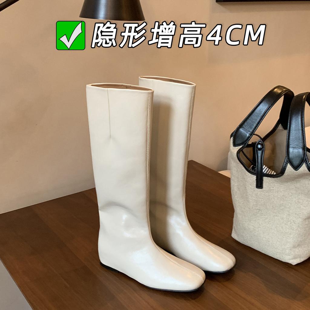 Inner Heightening Round Head Flat Bottom Thin Boots High Boots Knight Boots Autumn and Winter