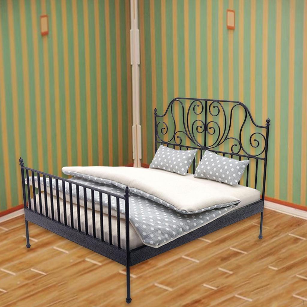 1/12 Double Bed Lifelike Life Scene Bedroom Micro Doll House Accessory Accessories for