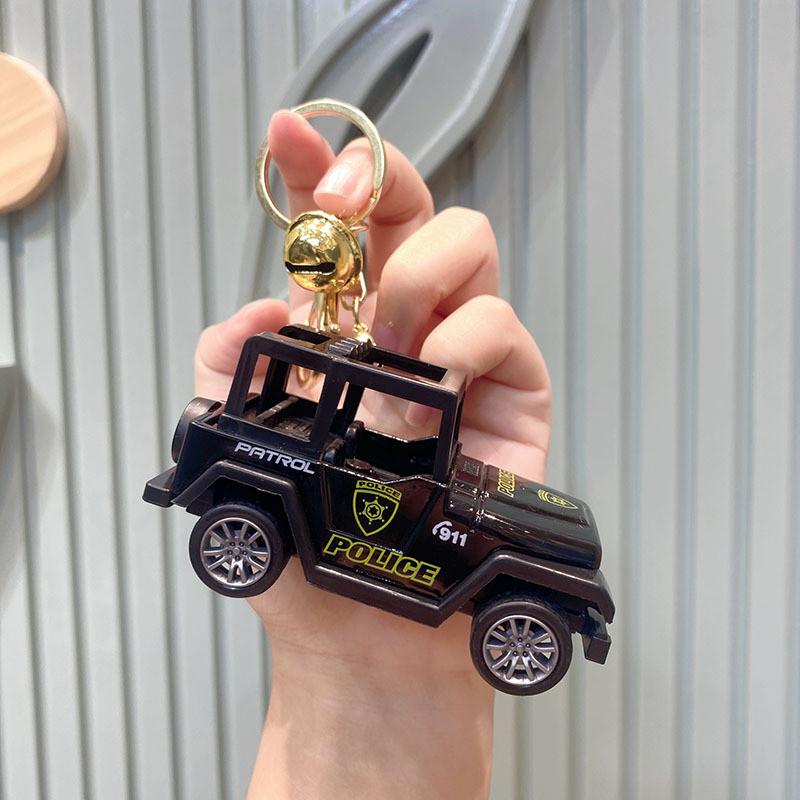 Creative Miniature Police Car Backpack Car Keychain Cute Model Keyring Toy