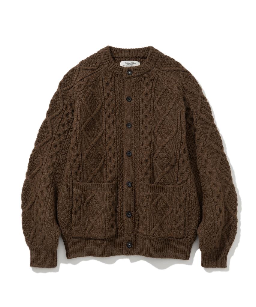 Uniform Bridge Cable Round Neck Knit Cardigan Brown