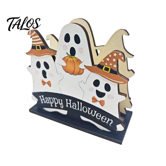 Rustic Party Centerpiece Halloween Wooden Napkin Holder, Ghost Pumpkin Decorative Tabletop Tissue Dispenser, Square Paper Towel Stand Storage