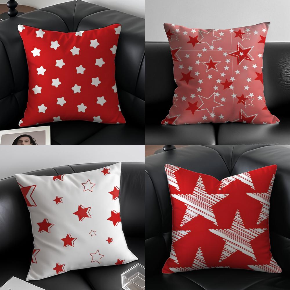 Red FivePointed Star Cushion Cover Pillow Case Antidustmite Invisible zipper silky plush cushion