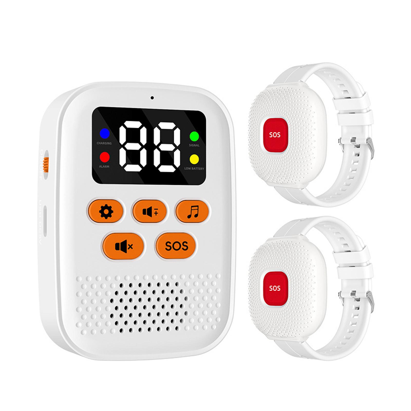 

Wireless Call Button Pager Alert System Vibration Digital Display 100ft Range 2 Emergency Wristband with Receiver for Elderly Patients Home Hospital C