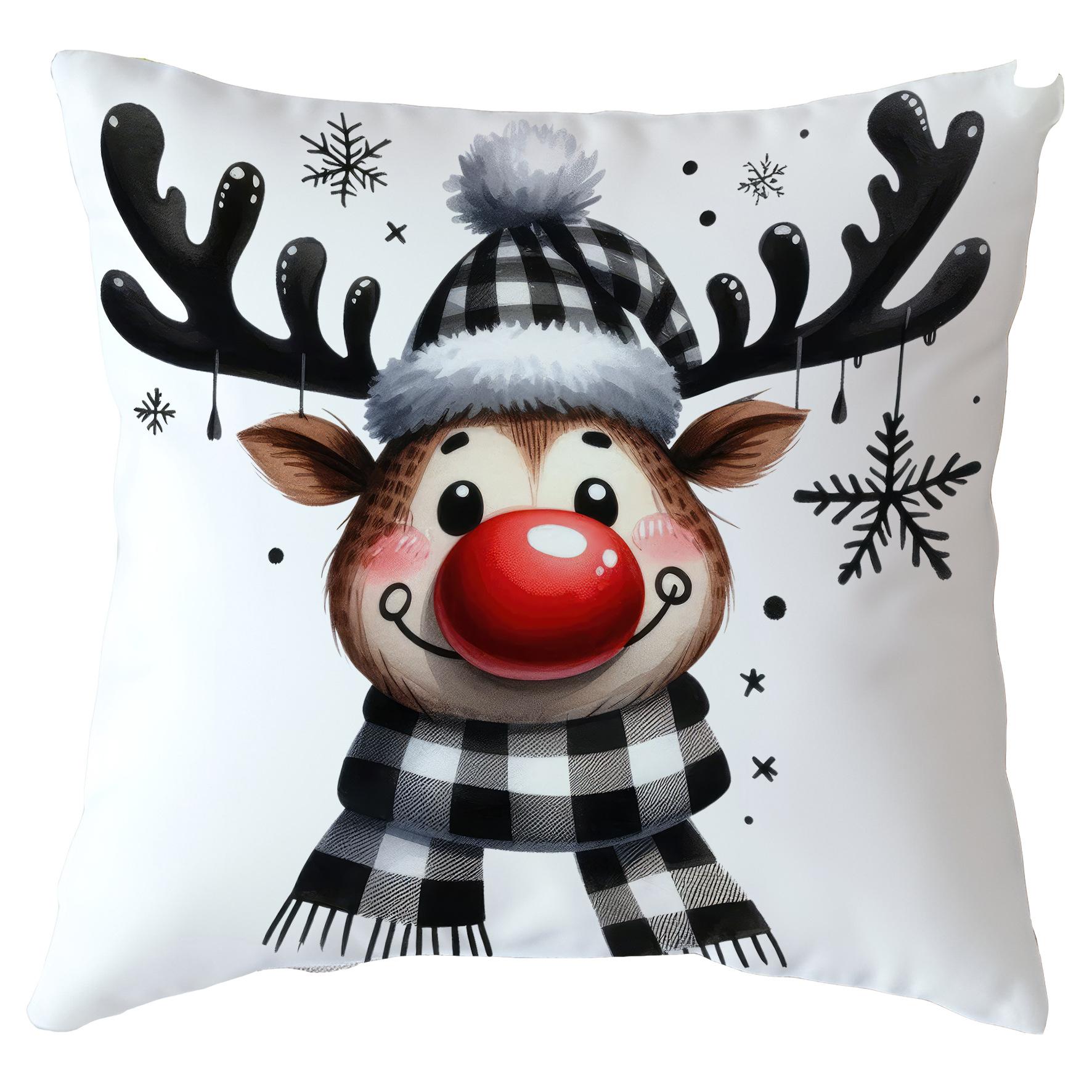 

Christmas Pillowcase Black and White Tone Santa Claus Elk Snowman Sofa Cushion Cover 45*45cm