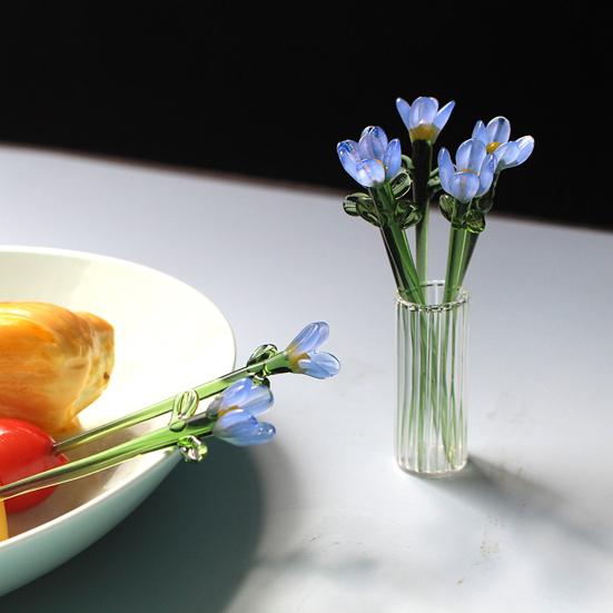 Mini-Fälschungskristall-Orchideenblütenfigur Handgeblasener kleiner Glasblumenstrauß mit Stiel für Frauen Mama Hochzeit Muttertag Büro Zuhause Tisch