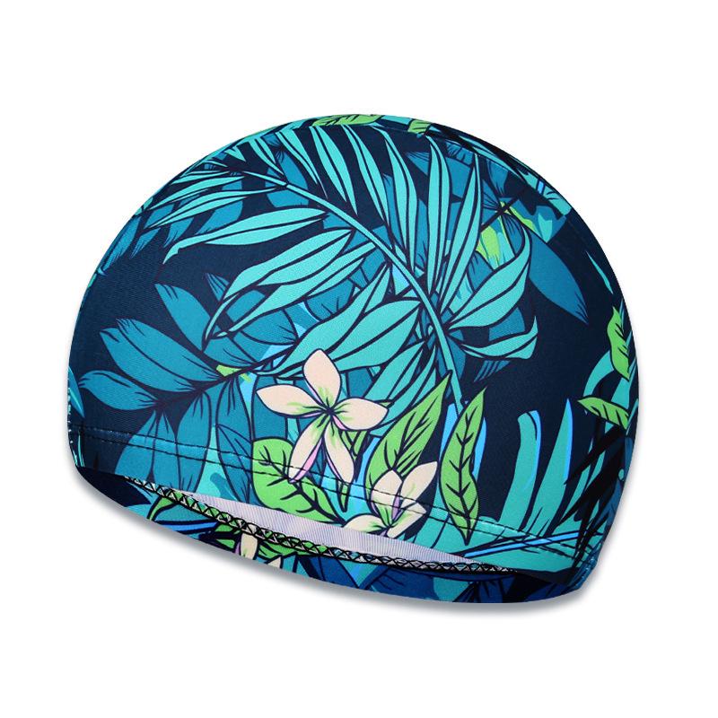 Adult Black Printed Fabric Swim Cap for Hot Springs