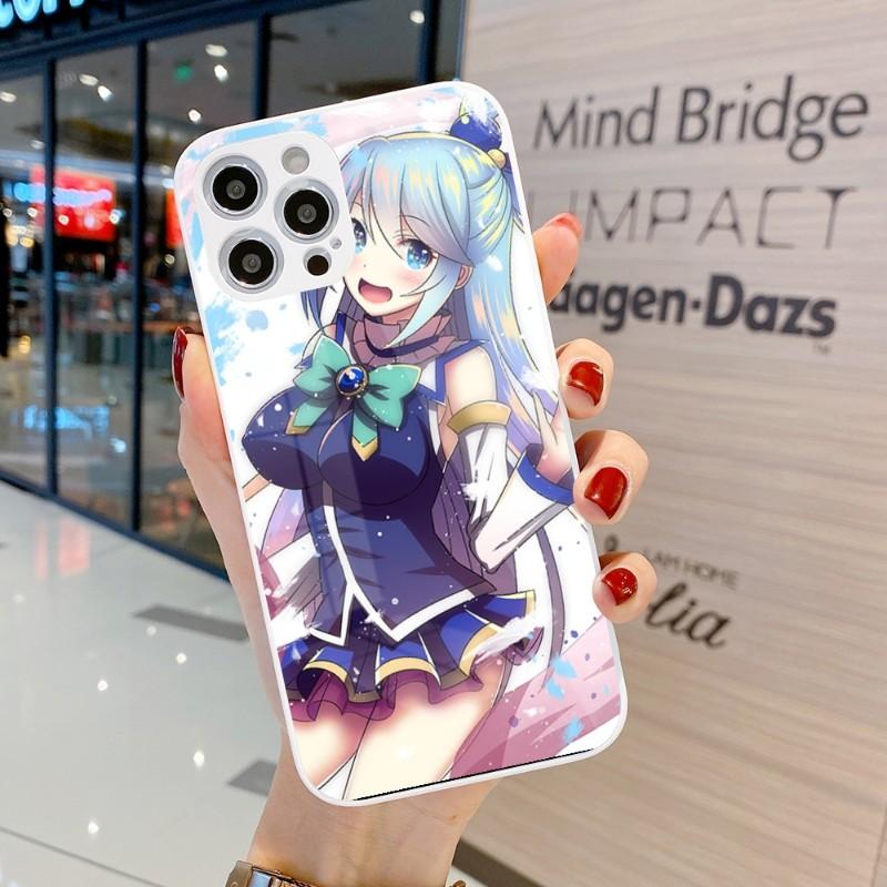 Husă de telefon drăguță Konosuba Anime Girl pentru IPhone 14 13 12 11 Pro Max X XR XS 8 7 Plus Husă de telefon din sticlă lichidă