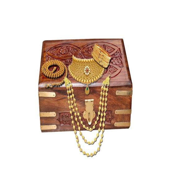 15 Cm Sheesham Wooden Brass Storage Box Hand Carved Jewellery Box Decorative Gift Box