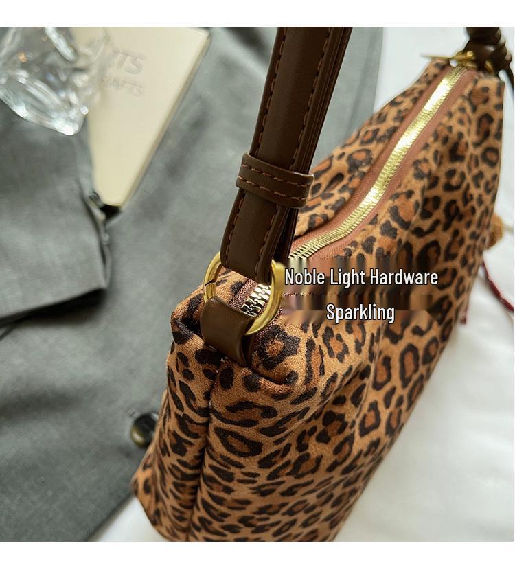 Women's Suede Leopard Print Large-Capacity Retro Crossbody Tote Bag