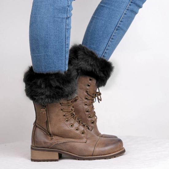 Puños de botas con canalé peludo para mujer, calentadores de piernas, moda de otoño e invierno