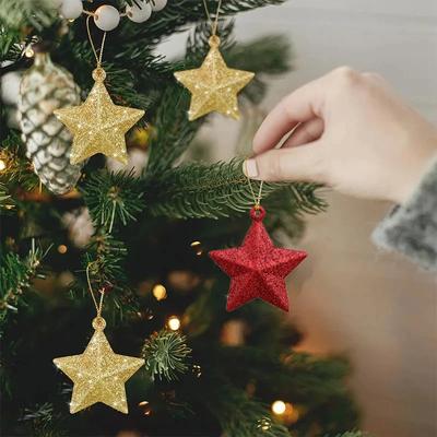 6pcs Trumpet Glitter Five-pointed Star Pendant Christmas Five Pointed Star Pendant