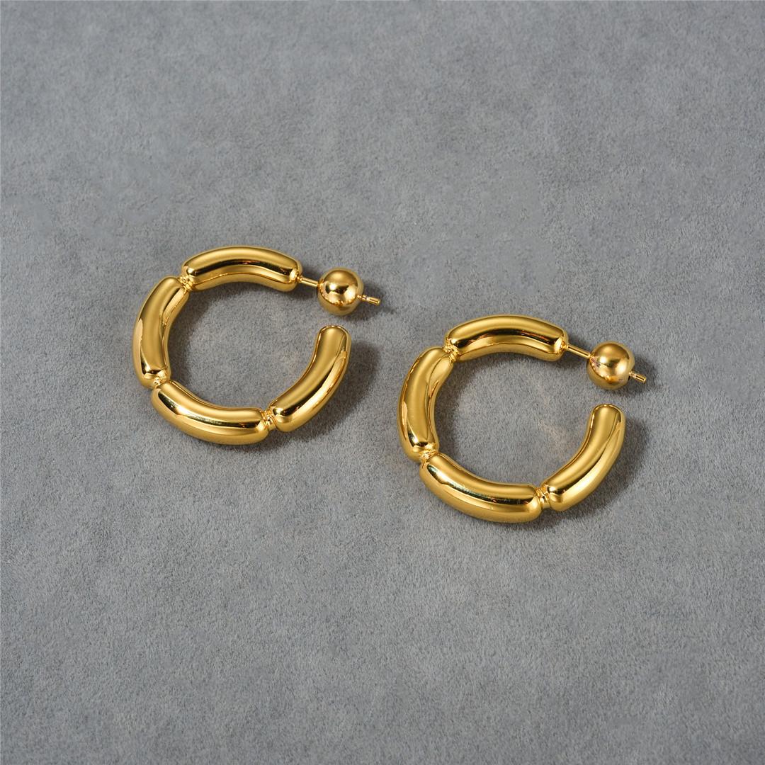 Premium Metal Brass Plated 18K Real Gold Earrings Stylish Golden Beans S925 Silver Needle Earrings