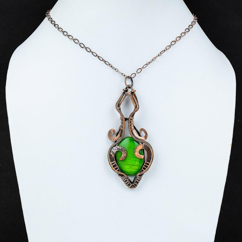 Grüner Feuer Labradorit Anhänger Kupferdraht gewickelt Anhänger handgemachter Kupferschmuck Unikat Edelstein Anhänger Draht gewickelt Schmuck Geschenk für Ihn