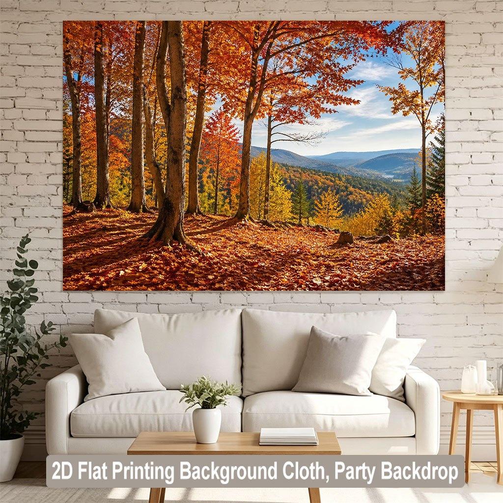 1 Piece of 2D Flat Background Fabric a Banner Featuring a Rich and Charming Autumn Forest Scene background.PMJ