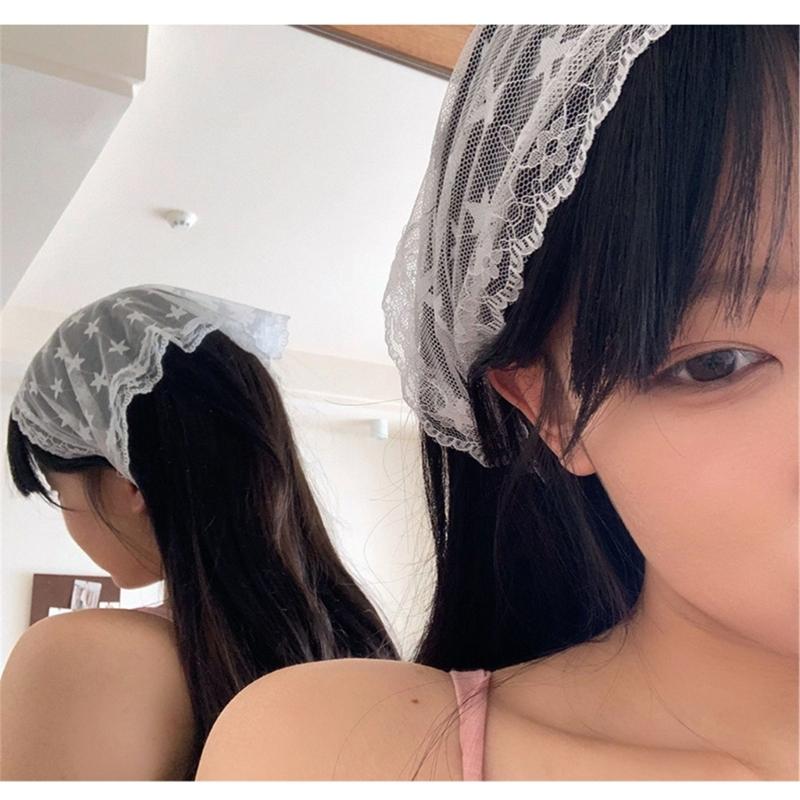 Lace Flower Triangular Hair Bandanas Breathable Head Scarf Spring Vacation Headwrap for Women and Girl Everyday Wear