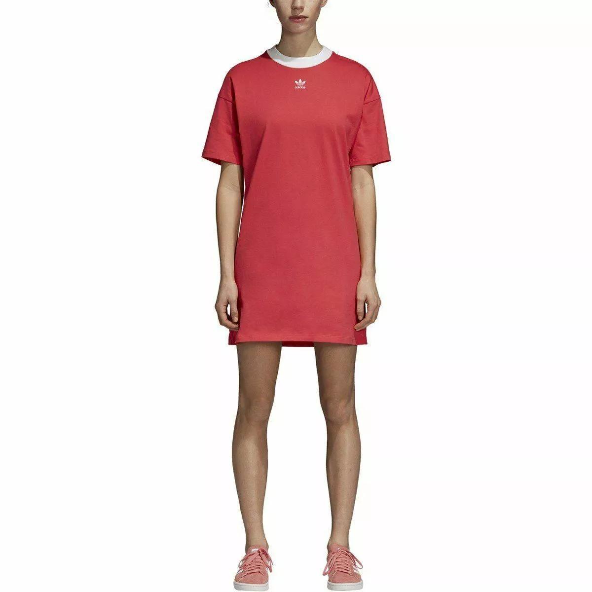 

Adidas Originals Trefoil Dress Soft Comfortable Round Neck Solid Color Short Sleeve Dress Women Dresses Red DH3195 XS