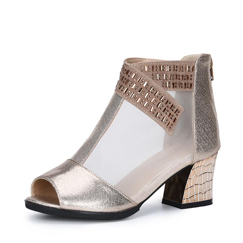 

2025 сандалии с рыбьим носом женские летние новые сетчатые женские туфли универсальный корейский стиль высокие каблуки средний каблук толстый каблук одинарные туфли женские 42