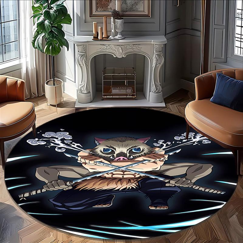 1pc Demon Slayer1 Print Round Carpet Chair Round Carpet Suitable for Bedroom Living Room Home Decorative Carpet