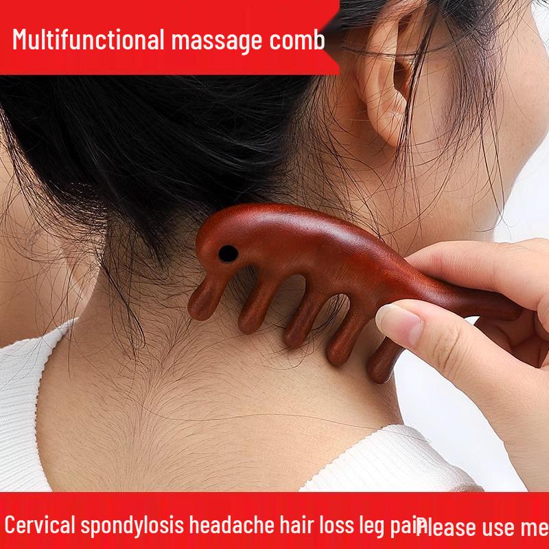 Scalp Meridian Sandalwood Massage Comb – Five-Tooth Gua Sha for Hair Growth and Follicle Unclogging
