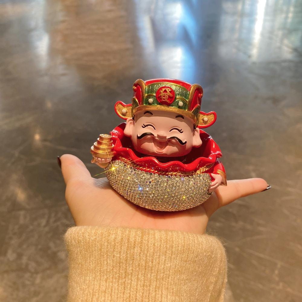 Resin Rhinestone God of Wealth Ornaments Red Gold Mascot Ornament Feng Shui Statue  Car Decoration