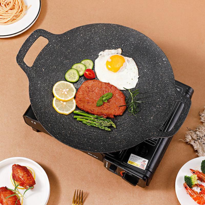 Round Rice Stone Barbecue Plate Outdoor Camping Portable Barbecue Plate Korean Style Non Stick Pan Fried Steak Iron Plate