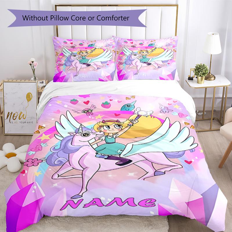 3pcs Custom Name Star Butterfly Bedding Set Duvet Cover Closure Includes 1 Duvet Cover & 2 Pillowcases, Soft and Comfortable for All Seasons.