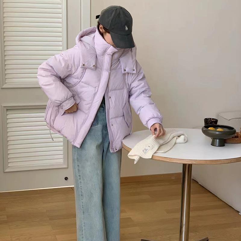 Hooded small down jacket women's 2024 winter new fashionable sweet arc warm white duck down jacket tide