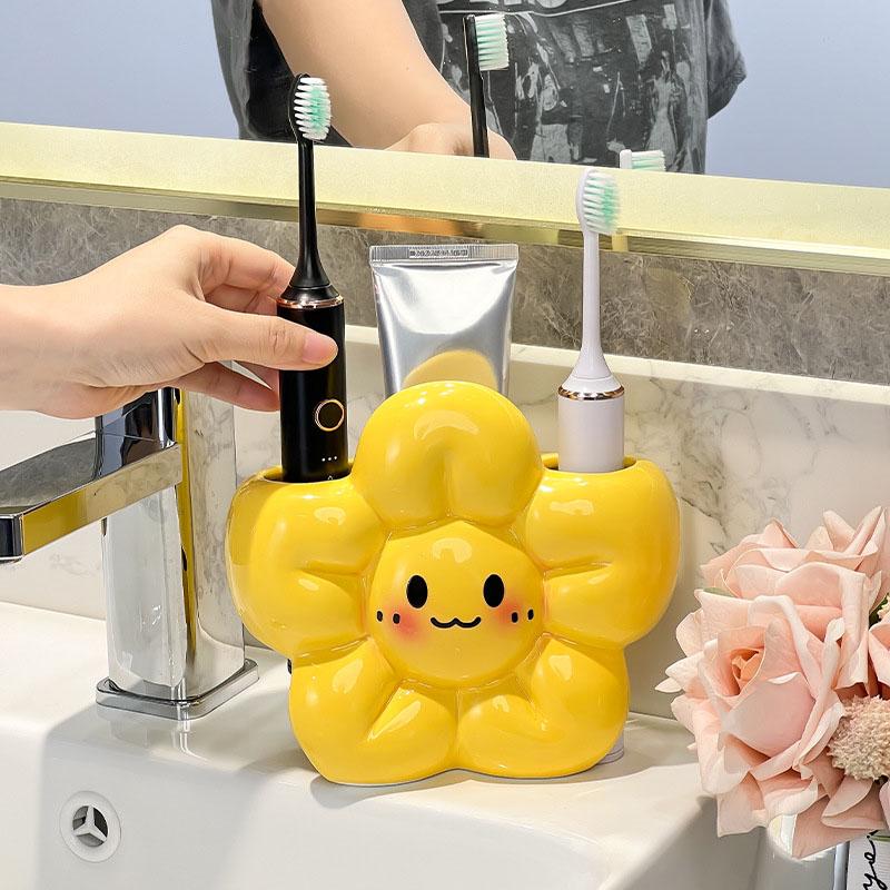 Cute Ceramic Cartoon Toothbrush Holder Creative Bathroom Electric-Toothbrush Toothpaste Stand Washroom Toothbrush Storage Rack