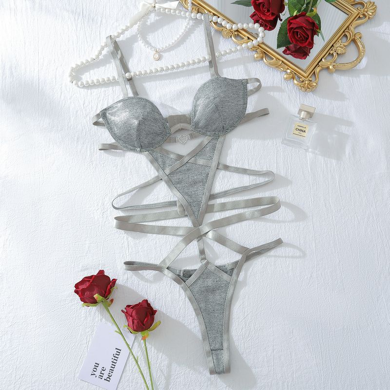 

Outfitgirl Photo Socialite Private Clothing Sexy Pure Hot Temptation Free off Jumpsuit Jumpsuit with Steel Ring Grey L