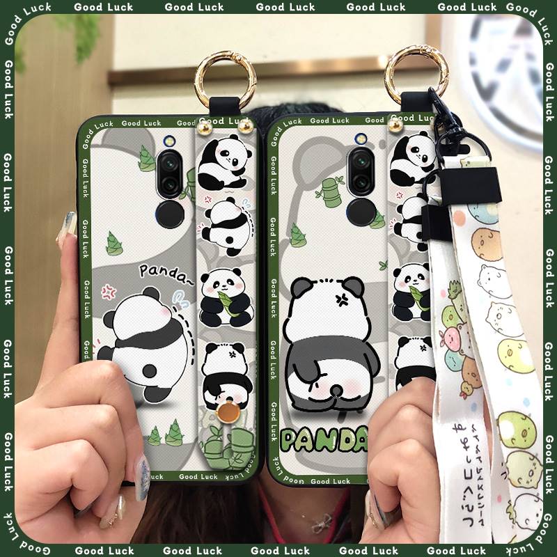 Cute Kickstand Phone Case For Xiaomi Redmi 8 Protective Silicone Cartoon Fashion Design Back Cover Lanyard Anti-knock