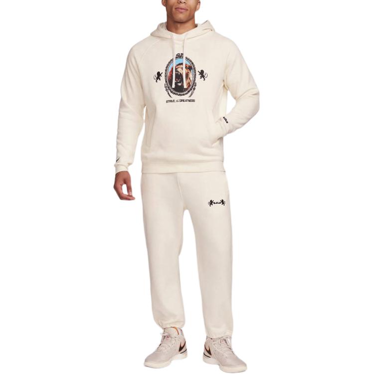 Nike Alphabet Pattern Print Long Sleeve Hoodie Men Tops Beige FB7124-027