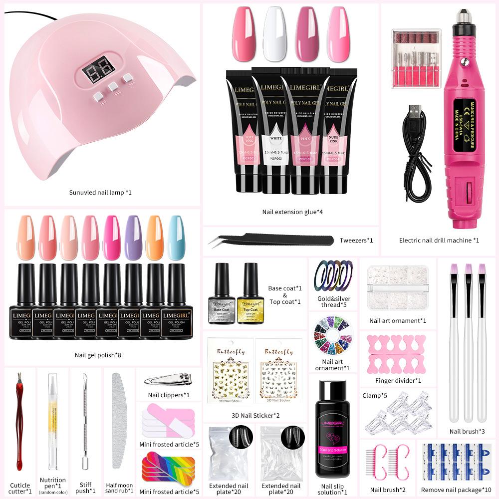 All-in-One Nail Tool Kit: Gel Polish, Builder & Extension Gel, Nail Lamp, Buffer, and Finishing Gel