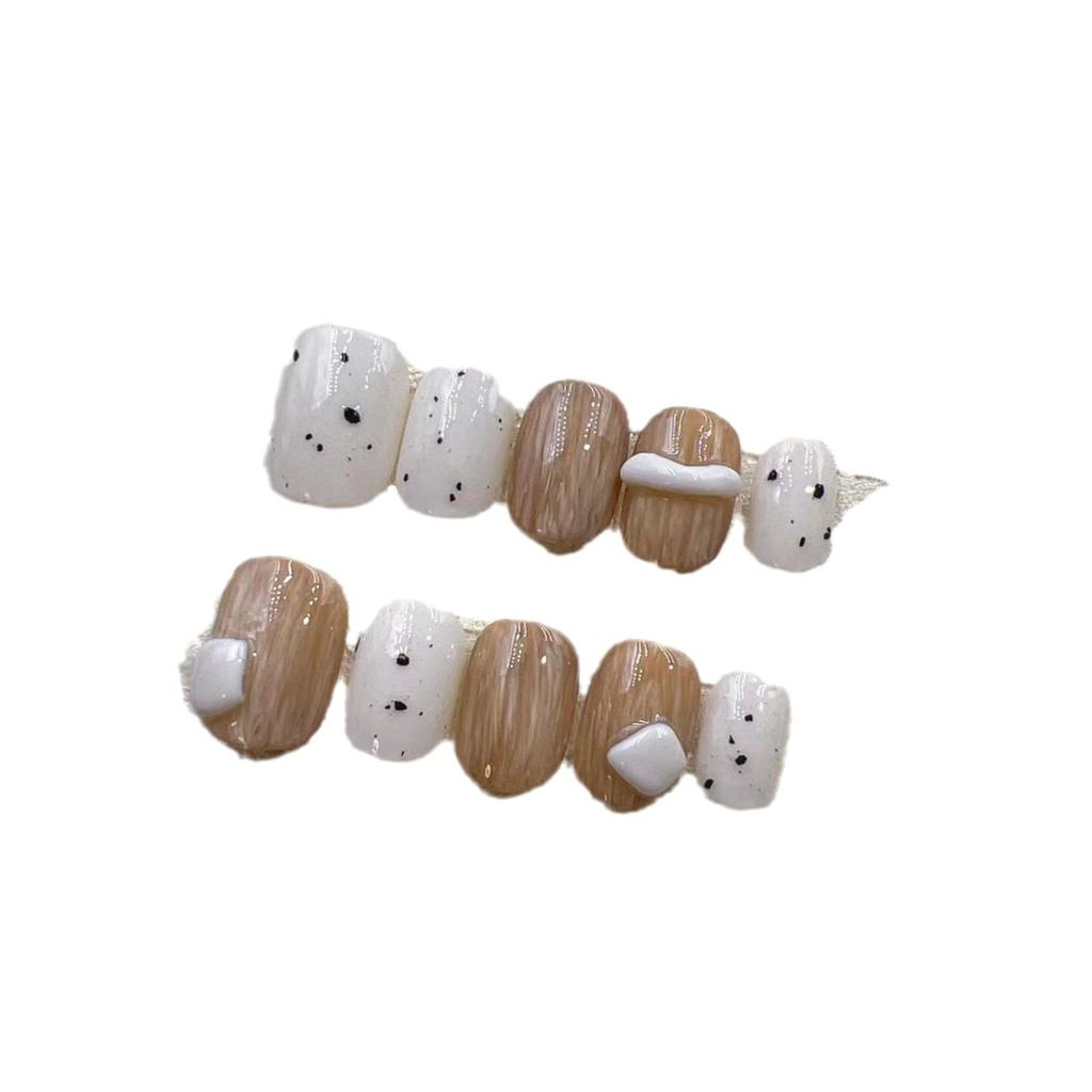 Wearing Armor Handmade Manicure Finished Product Fake Nail Patch Cute Pinch Glue Cream Chocolate Short Nail