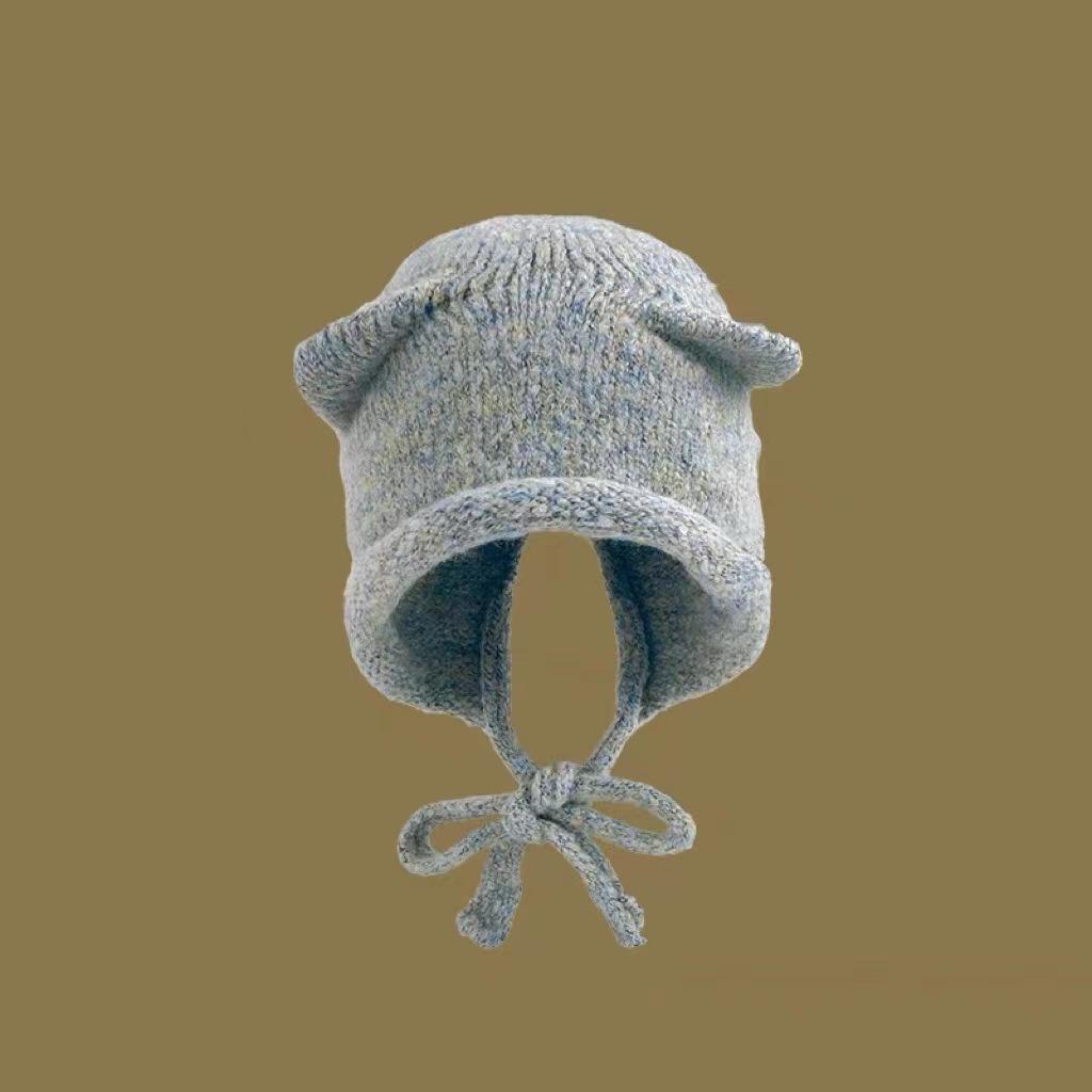 

Versatile Style Hat Cute Cartoon Cats Ear Womens Warm Knitted Hatscaps Grey