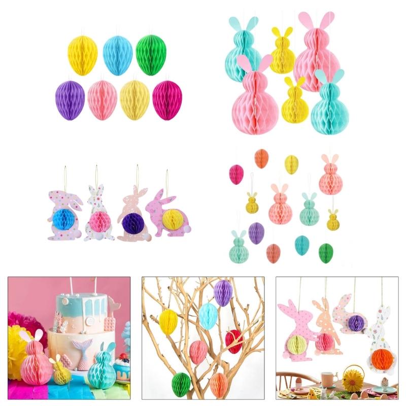 4/6/7Pcs Bunnies Eggs Honeycomb Balls Paper Honeycomb Ornament For Wedding Baby Showers Home Party Decoration