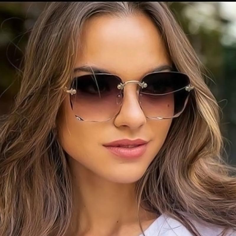 New Vintage Square Sunglasses Woman Classic Retro Gradient Mirror Frameless Sun Glasses