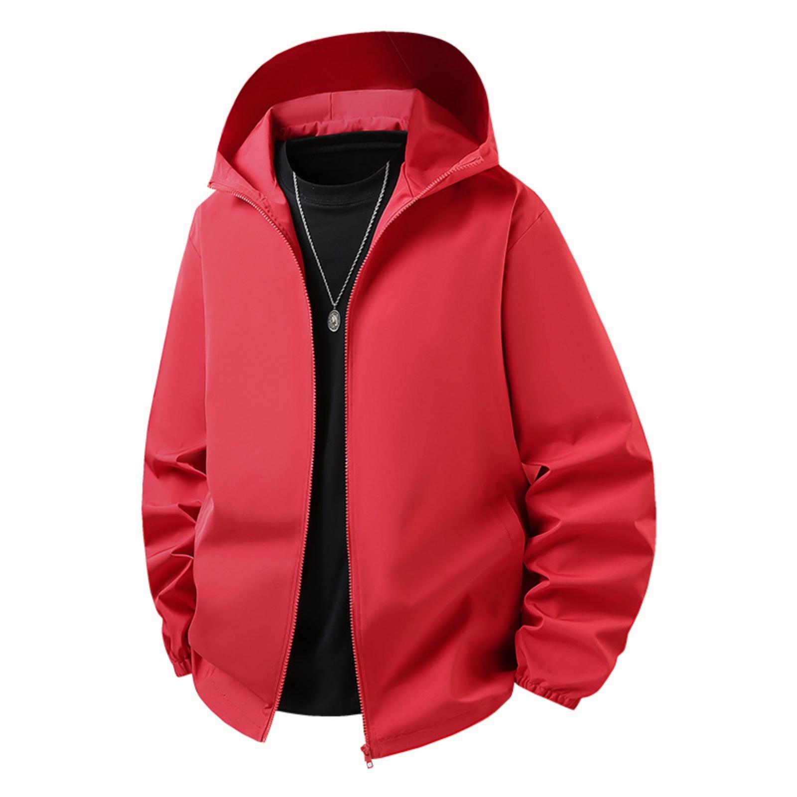 

Men s Solid-color Casual Sports Outdoor Jacket, Men s Windproof Breathable Hooded Zipper Jacket XL красный
