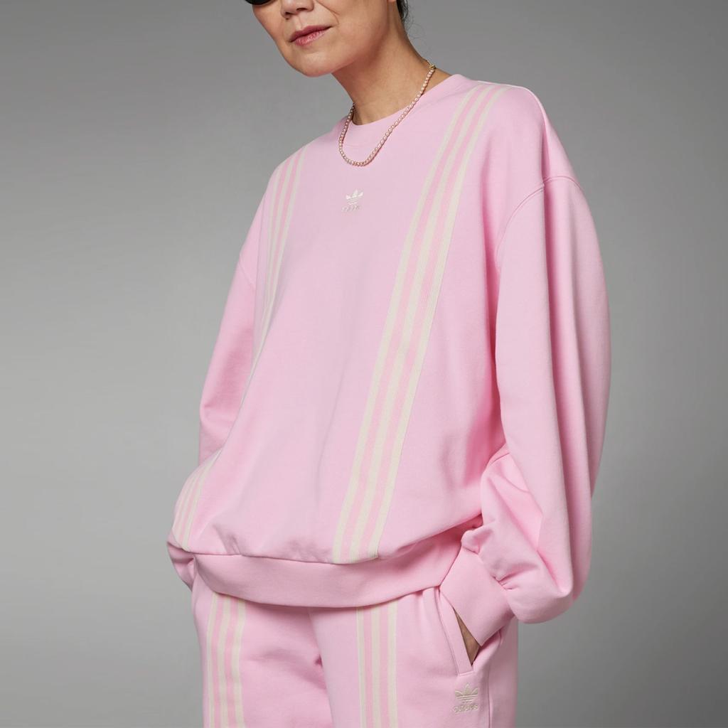 Adidas Originals Adicolor 70s Vintage Series Striped Logo Print Crew Neck Sweatshirt Women Tops Pink IK7868