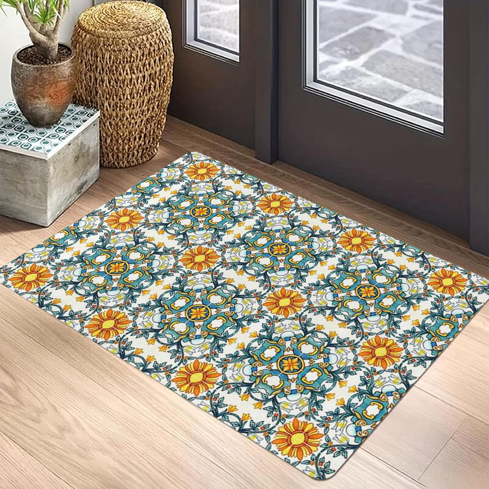 Bohemian Geometric Floral Carpet Mat Rug Blue Sunflower Smiley Sun Fruit Home Decoration Living Room Entryway Modern Vintage