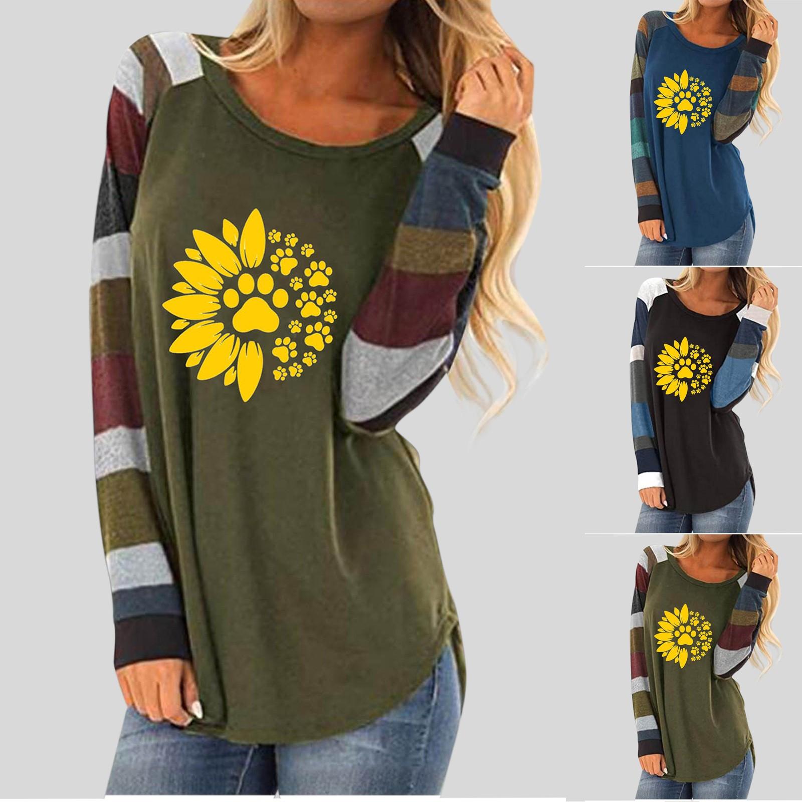 

Женская мода O Шея Принт с длинным рукавом Карманная рубашка Женщины