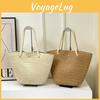 2024 Summer Stylish Large Capacity Woven Tote Bag For Women In Beige And Khaki For Casual Travel