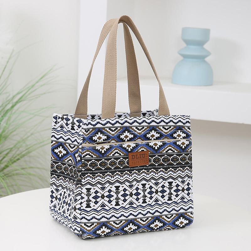 New striped pattern lunch bag with foil insulation and handles for work and commuting