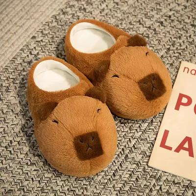 Fashion Capybara Plush Slippers Cartoon Lovely Soft Animals Plushie Shoes Cozy Comfortable Kapybara Sandals Winter Indoor Warm Slippers