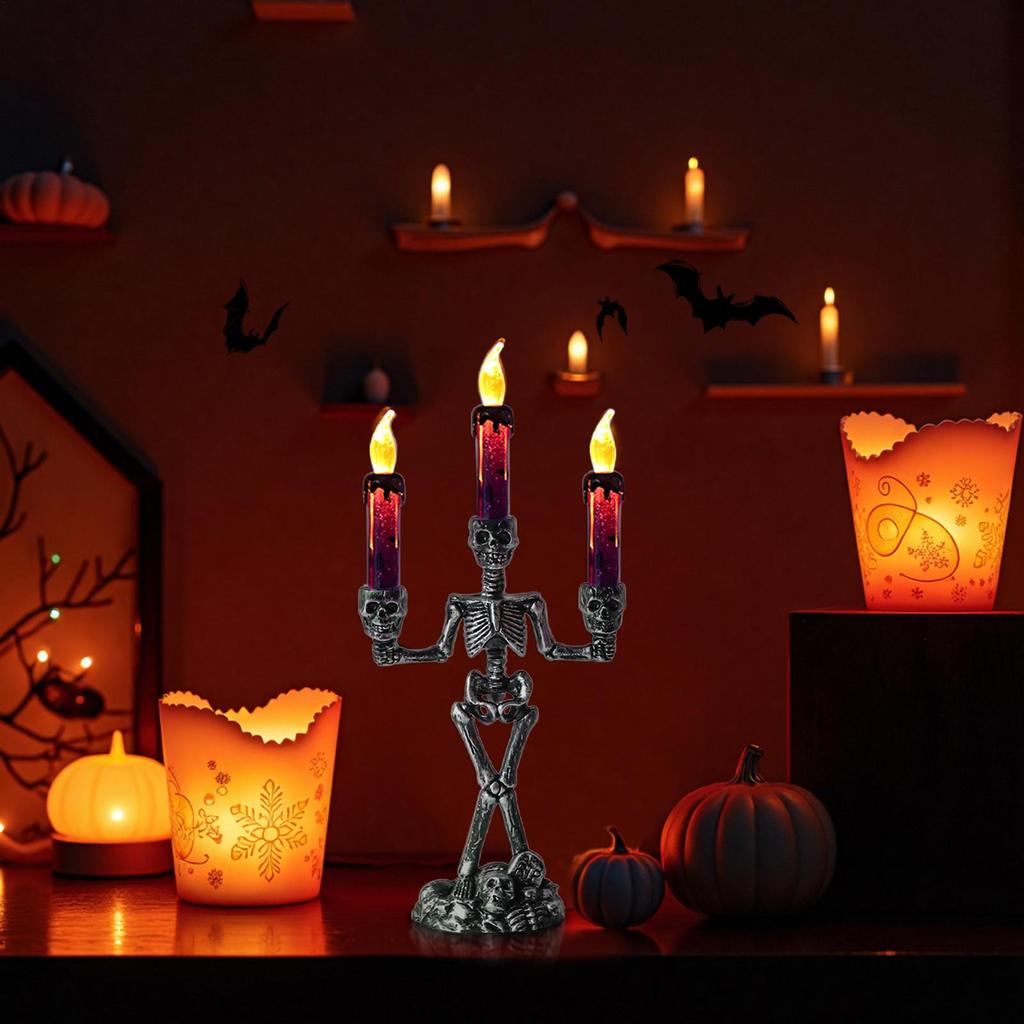 Halloween Decor Candles LED Skull Flickering Flameless Candles Spooky Halloween Candlesticks Light Home Decoration For Party