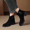 Krazing Pot Cow Suede Nubuck Winter Round Toe Modern Boots Med Heels Zipper Women Ankle Boots