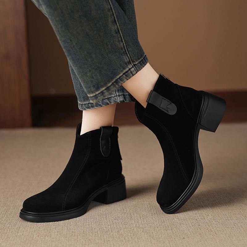 Krazing Pot Cow Suede Nubuck Winter Round Toe Modern Boots Med Heels Zipper Women Ankle Boots