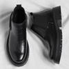 Men's Thick-Soled Round-Toe Black Chelsea Boots with Velvet Lining for Winter
