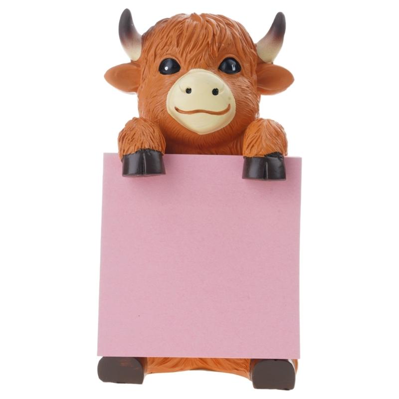 

Sticky Note Holder for Desk Resin Highlands Cow Statue Figurines Popping Sticky Note Dispenser Ornament for Home Decors коричневий