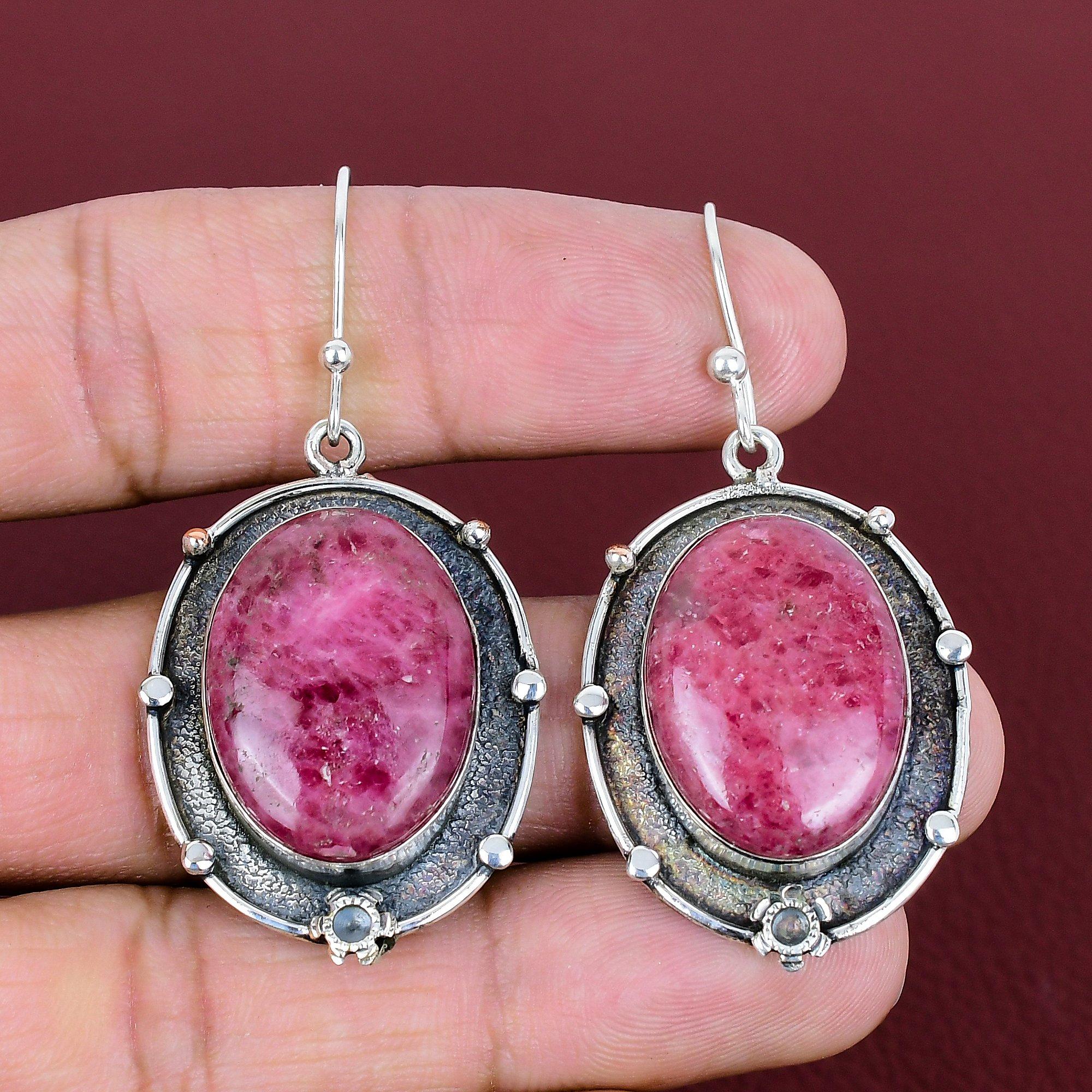 

Rhodonite earring 925 sterling silver earring genuine gemstone jewelry handmade earrings dainty earring gifts for her unique design jewelry